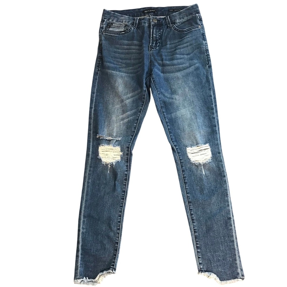 Dear John Gisele High Waisted Skinny Jeans Blue Distressed Raw Hem 27